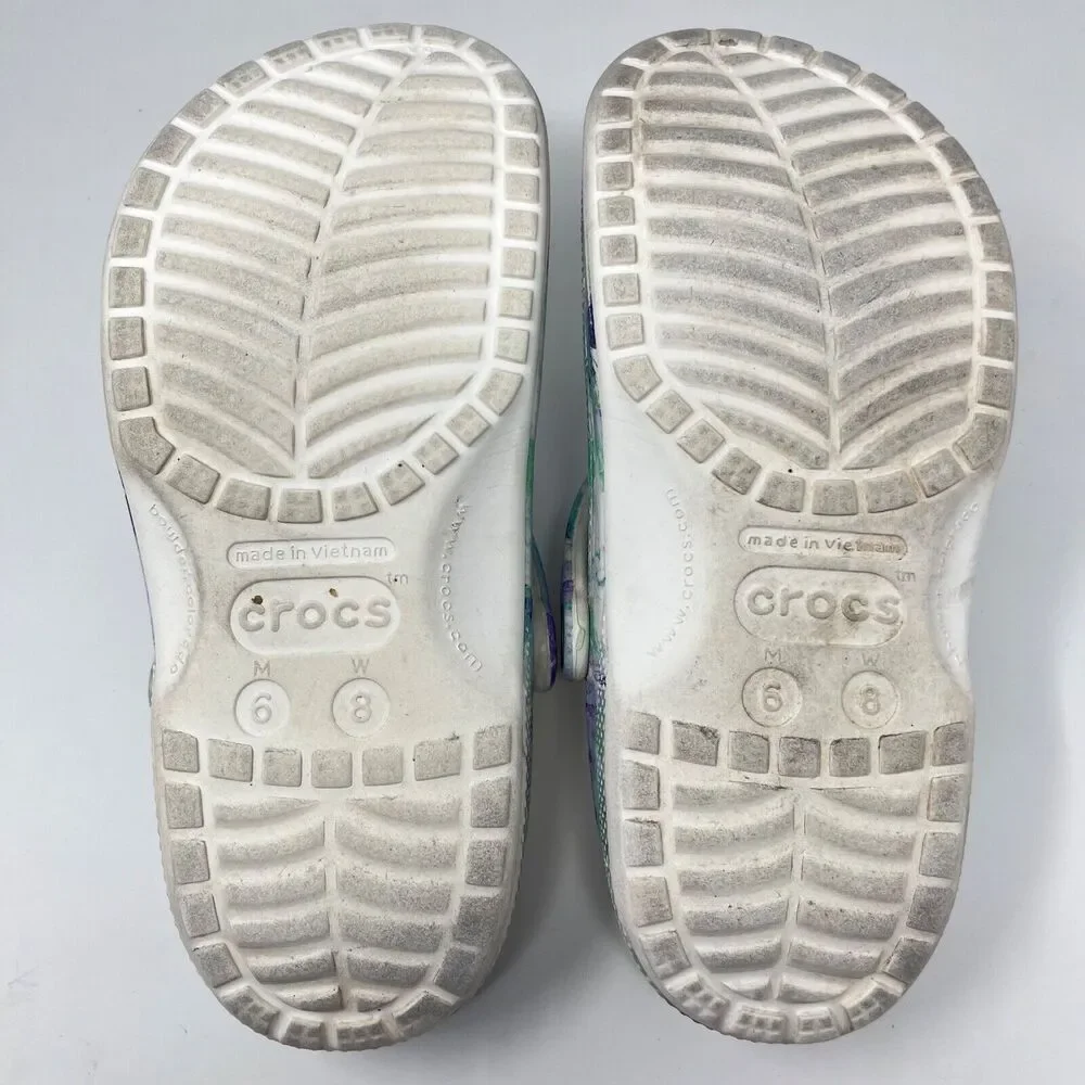 Crocs Classic Marbled Out of this World Clog Sandals Blue and White Women's 8